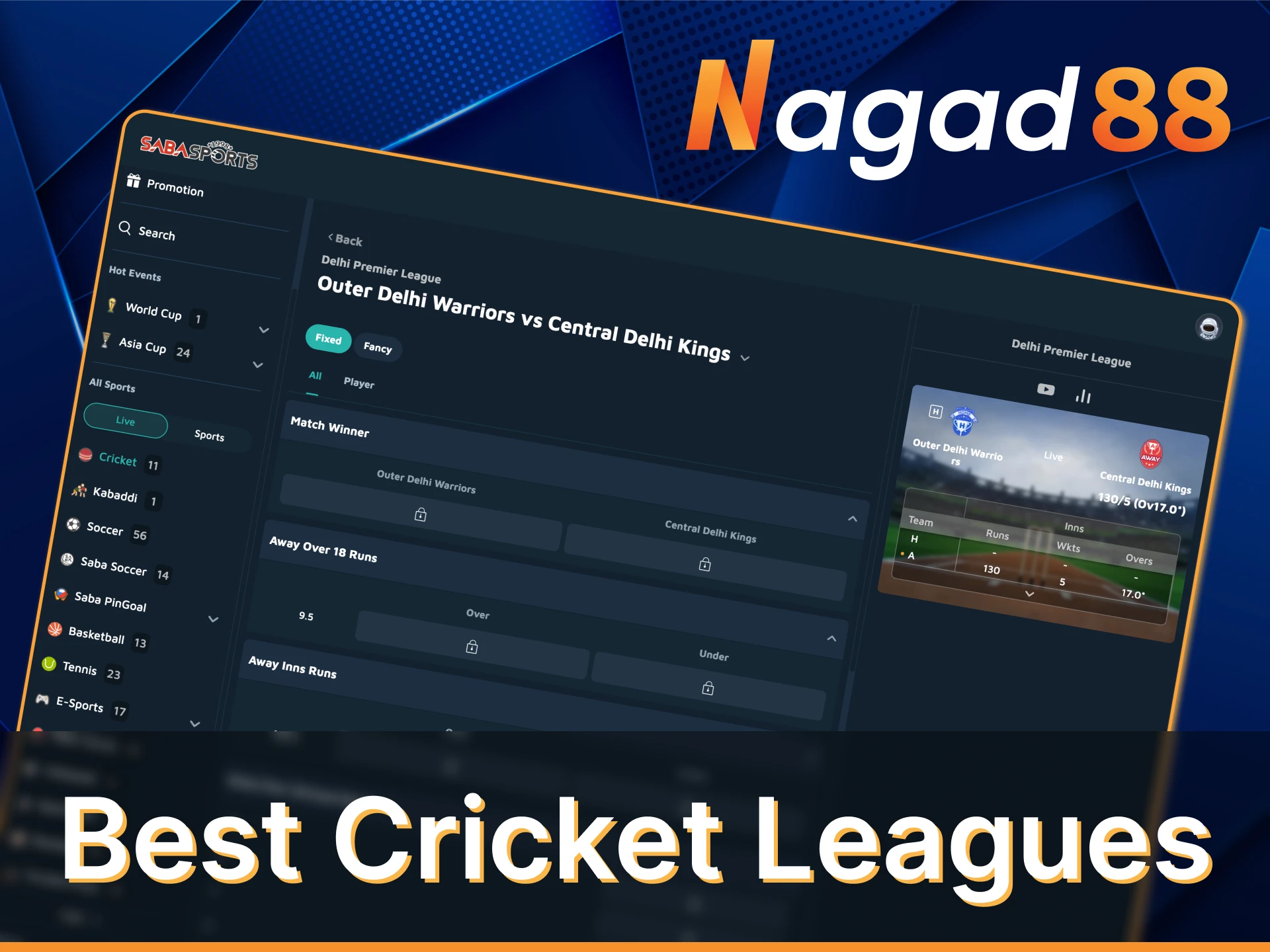 Nagad88 offers betting on a multitude of cricket events.